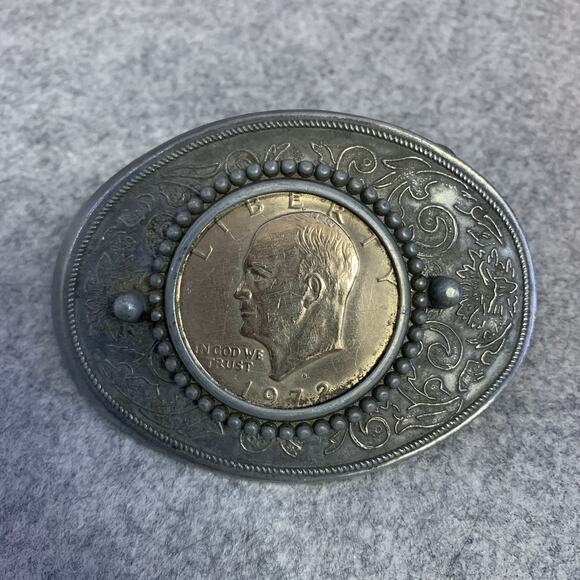 1972-D Eisenhower Silver Dollar Coin Vintage Western Belt Buckle, 3.25” X 2.5” - Picture 8 of 8